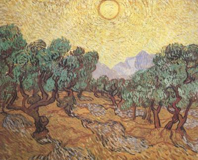 Vincent Van Gogh Olive Trees with Yellow Sky and Sun (nn04) Spain oil painting art